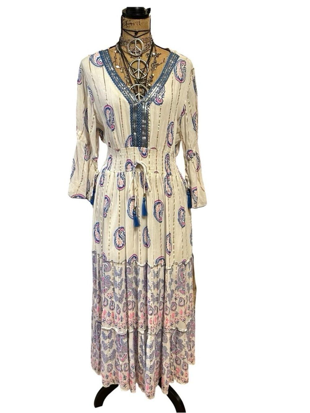 NEW Anthropologie  Me 2 Magic Boho Paisley tiered smocked waist Maxi Dress SZ 1X